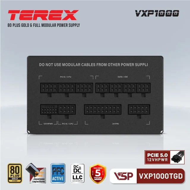 Bộ Nguồn Máy Tính VSP Terex VXP1000TGD Ver2 (1000W / 80 Plus Gold / Full Modular / ATX 3.1 / PCIe 5.1) - Ảnh 3