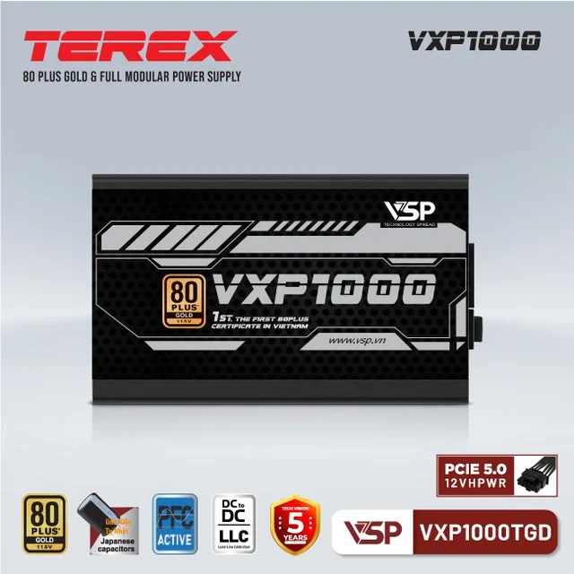 Bộ Nguồn Máy Tính VSP Terex VXP1000TGD Ver2 (1000W / 80 Plus Gold / Full Modular / ATX 3.1 / PCIe 5.1) - Ảnh 4