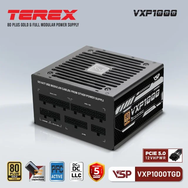Bộ Nguồn Máy Tính VSP Terex VXP1000TGD Ver2 (1000W / 80 Plus Gold / Full Modular / ATX 3.1 / PCIe 5.1) - Ảnh 2