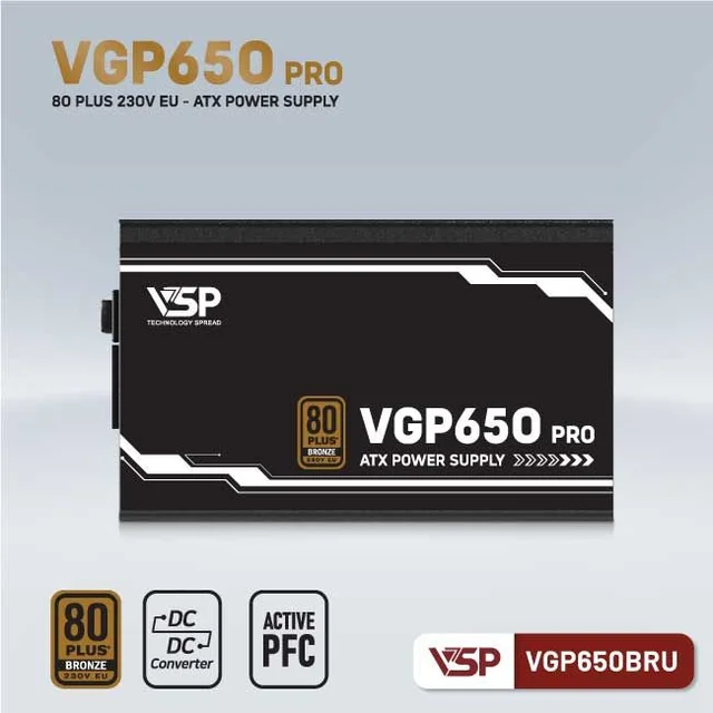 Bộ Nguồn Máy Tính VSP VGP650BRU PRO (650W / 80 Plus Bronze 230V EU / DC to DC / Tụ Nhật)