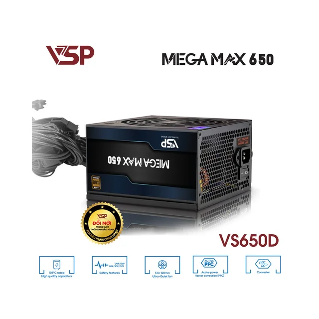 Bộ Nguồn Máy Tính VSP MEGAMAX VS650D (650W / Cybenetics Silver / Active PFC / DC to DC) - Ảnh 4