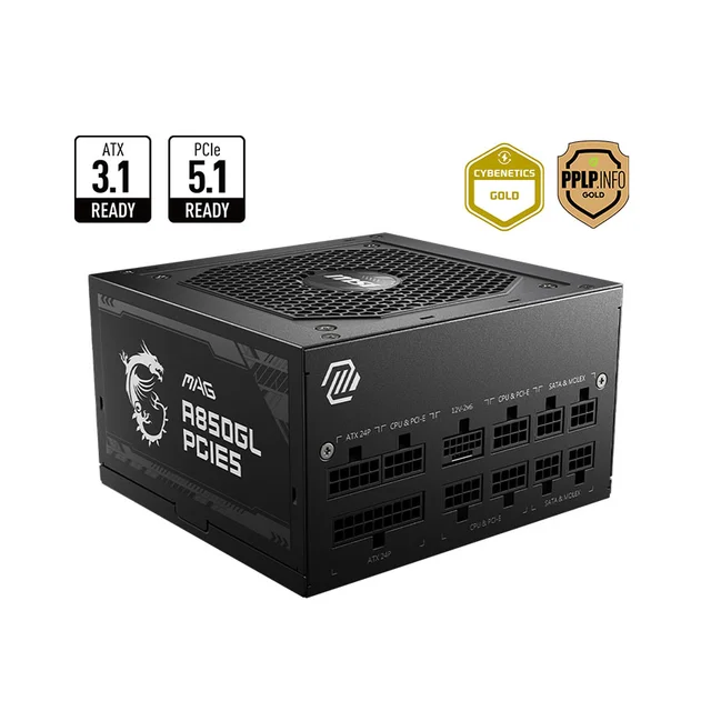Nguồn máy tính MSI MAG A850GL PCIe5 (850W/ 80 Plus Gold/ Full-Modular/ Đen/ ATX)