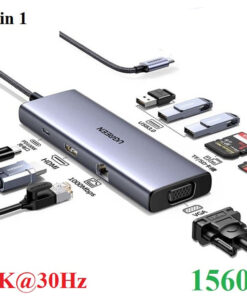 Bộ chuyển đổi USB-C sang USB-C PD+3*USB 3.0+RJ45+HDMI hỗ trợ 4k+VGA+SD/TF Ugreen (15600)