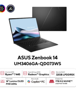 Laptop ASUS Zenbook 14 UM3406GA-QD073WS (AMD Ryzen AI 7 445 | AMD Radeon | 14 inch WUXGA OLED | 32GB | 1TB | Win 11 | Office | Đen)