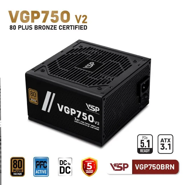 Bộ Nguồn Máy Tính VSP VGP750BRN V2 (750W / 80 Plus Bronze / ATX 3.1 / PCIe 5.1)