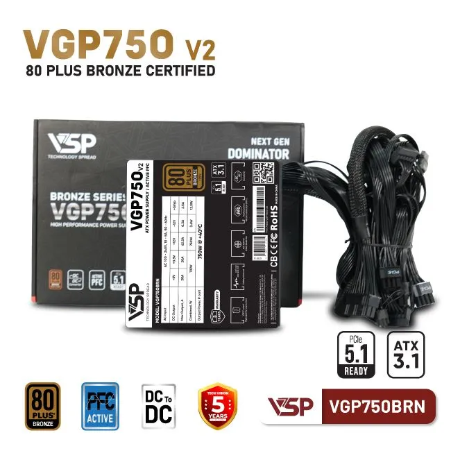 Bộ Nguồn Máy Tính VSP VGP750BRN V2 (750W / 80 Plus Bronze / ATX 3.1 / PCIe 5.1) - Ảnh 2