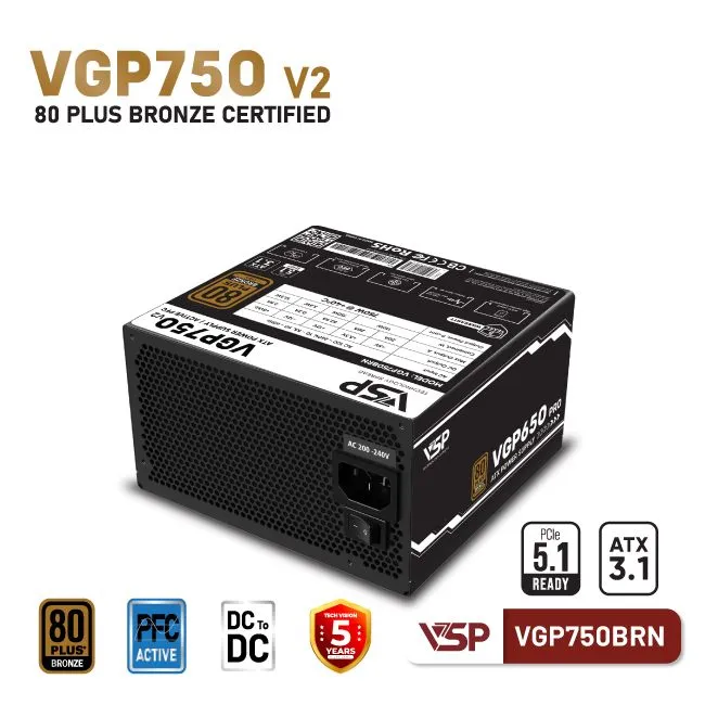 Bộ Nguồn Máy Tính VSP VGP750BRN V2 (750W / 80 Plus Bronze / ATX 3.1 / PCIe 5.1) - Ảnh 4