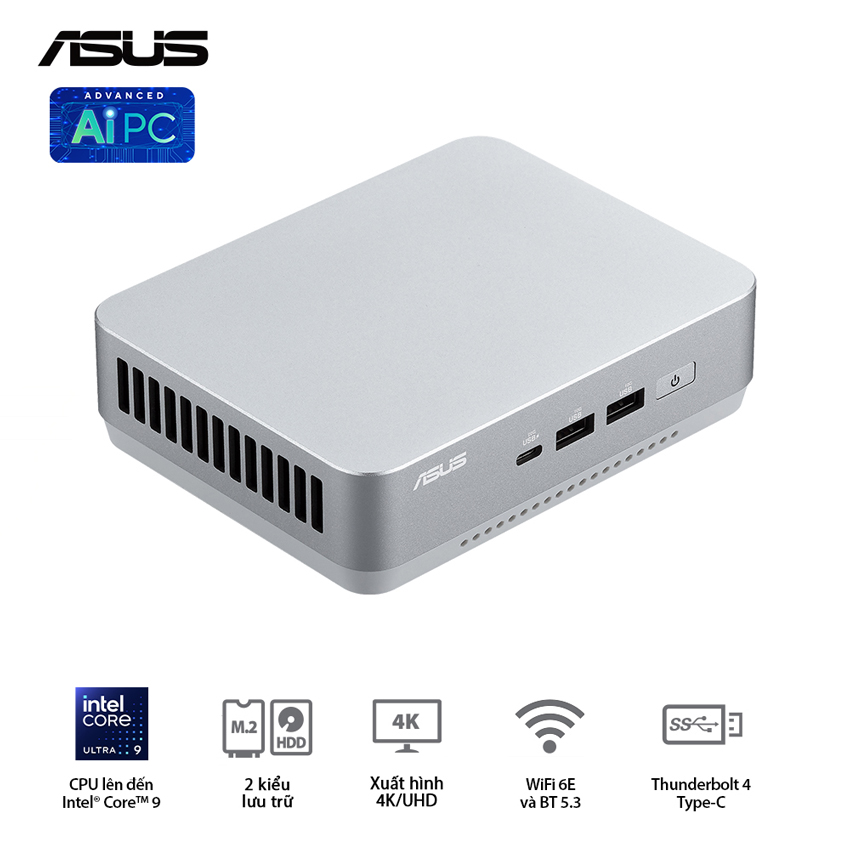 Bộ Mini PC Asus NUC 14 PRO Tall RNUC14RVSU5 (U5- 125H | 2xNVMe | 2x HDMI 2.1 | 2x DP 1.4a | VESA MOUNT | WHITE) - Ảnh 2