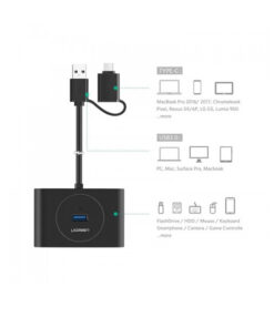 Bộ chia USB 3.0 + Type-C 4 cổng màu đen, dài 1M Ugreen (40850)