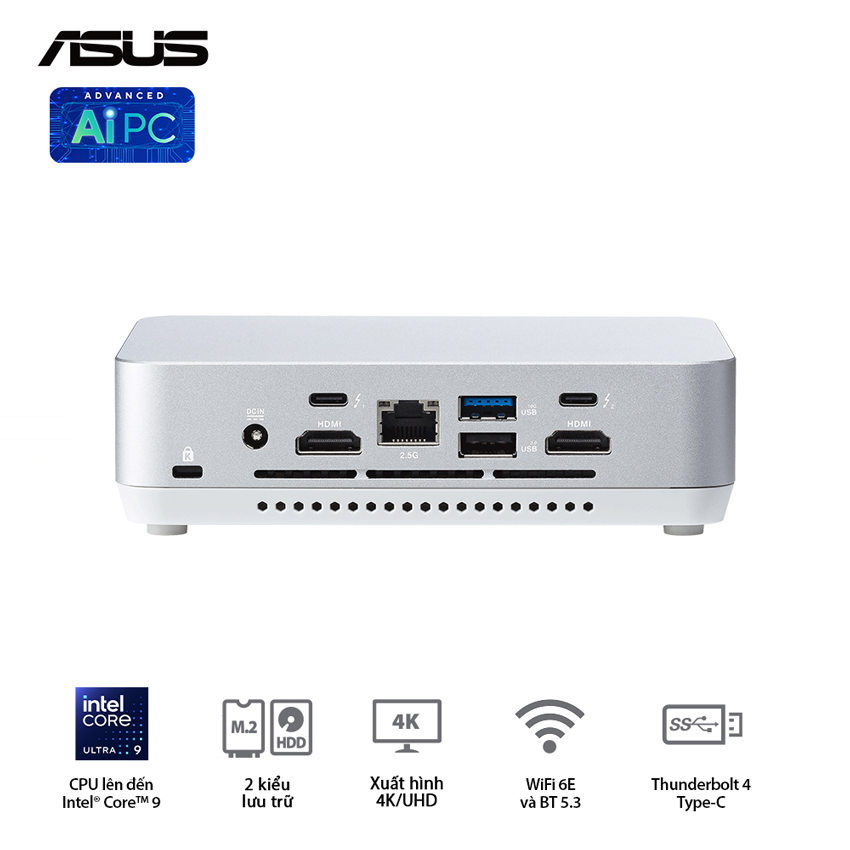 Bộ Mini PC Asus NUC 14 PRO Tall RNUC14RVSU5 (U5- 125H | 2xNVMe | 2x HDMI 2.1 | 2x DP 1.4a | VESA MOUNT | WHITE) - Ảnh 5