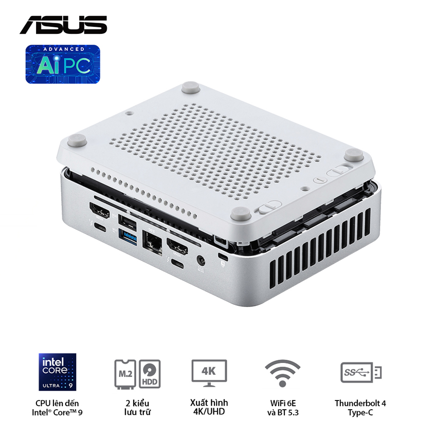 Bộ Mini PC Asus NUC 14 PRO Tall RNUC14RVSU5 (U5- 125H | 2xNVMe | 2x HDMI 2.1 | 2x DP 1.4a | VESA MOUNT | WHITE) - Ảnh 6