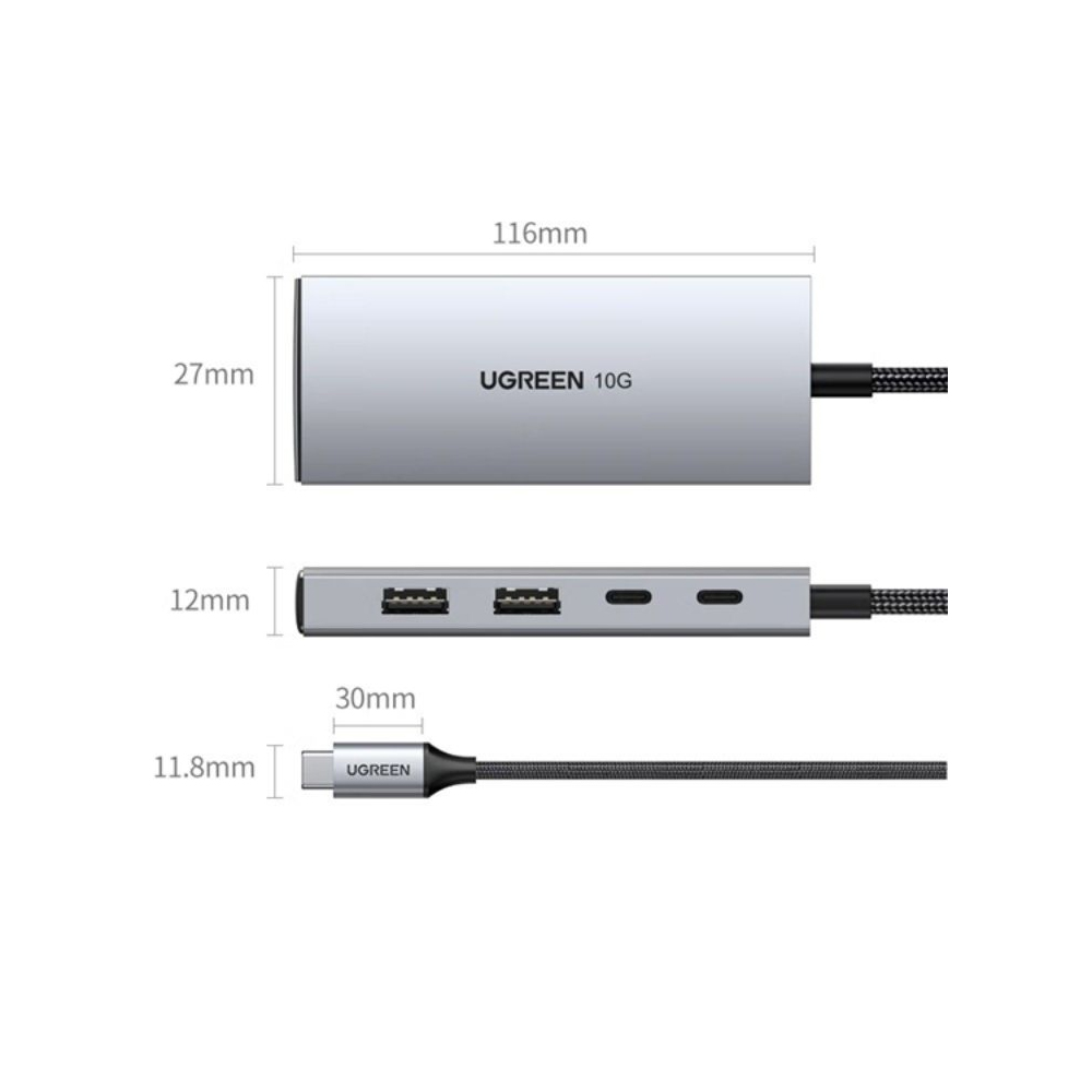 Bộ chia Hub USB-C ra 2 cổng USB 3.1 và 2 cổng USB-C màu đen Ugreen (30758) - Ảnh 2