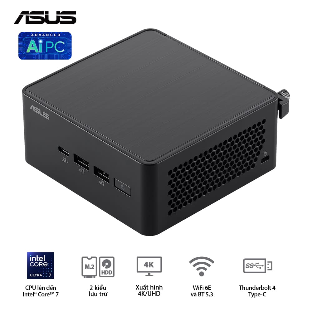 Mini PC Asus NUC 14 Pro Tall NUC14RVHI3 (Core 3 100U/ NoOS/ 3Y/ Kèm cáp nguồn) - Ảnh 2