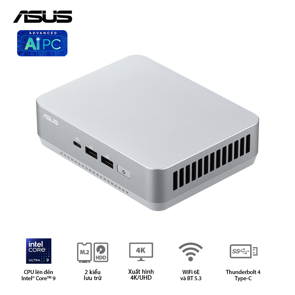 Bộ Mini PC Asus NUC 14 PRO Tall RNUC14RVSU7 (U7- 155H | 2xNVMe | 2x HDMI 2.1 | 2x DP 1.4a | VESA MOUNT | WHITE) - Ảnh 3