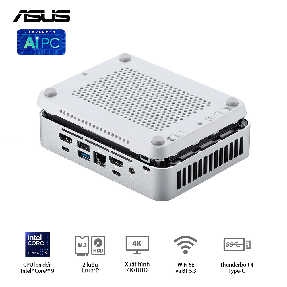 Bộ Mini PC Asus NUC 14 PRO Tall RNUC14RVSU7 (U7- 155H | 2xNVMe | 2x HDMI 2.1 | 2x DP 1.4a | VESA MOUNT | WHITE) - Ảnh 4