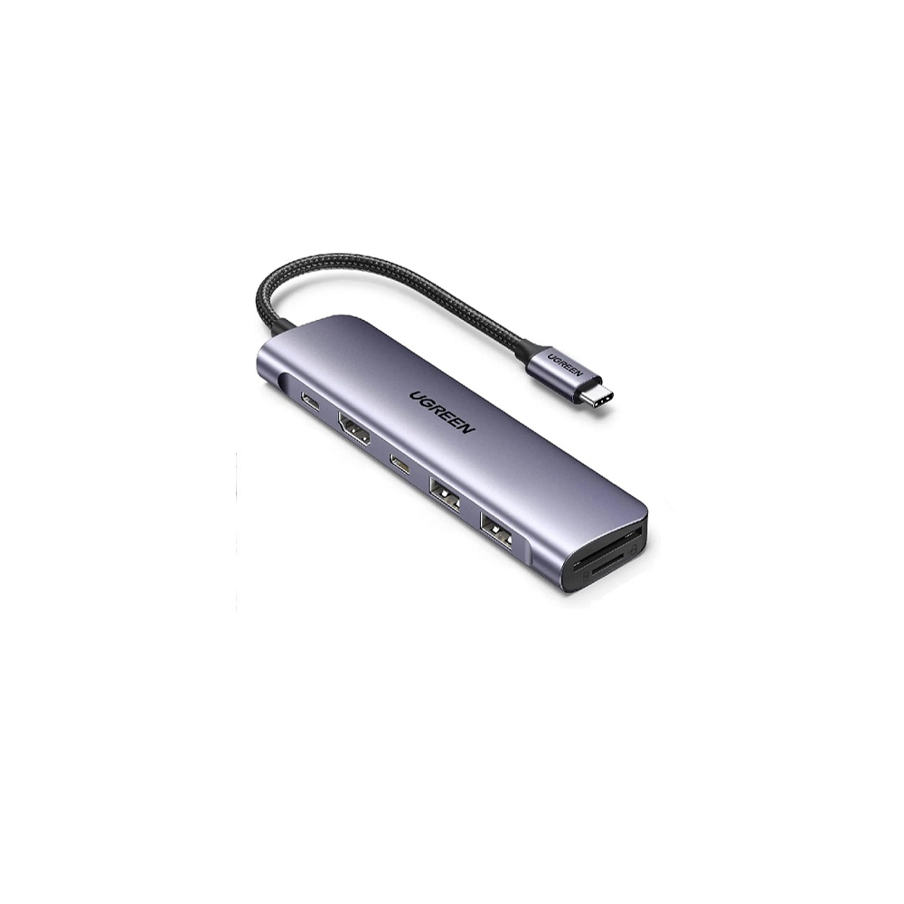 Bộ chuyển đổi USB-C sang 2*USB 3.0+USB-c+HDMI+SD&TF+PD màu xám Ugreen (15214)