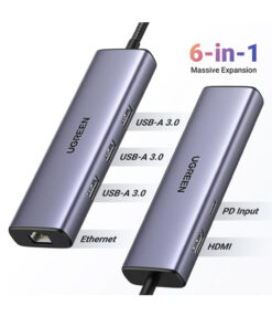 Bộ chuyển đổi USB-C sang 3*USB 3.0+RJ45+HDMI+PD hỗ trợ 4K Ugreen (15598)