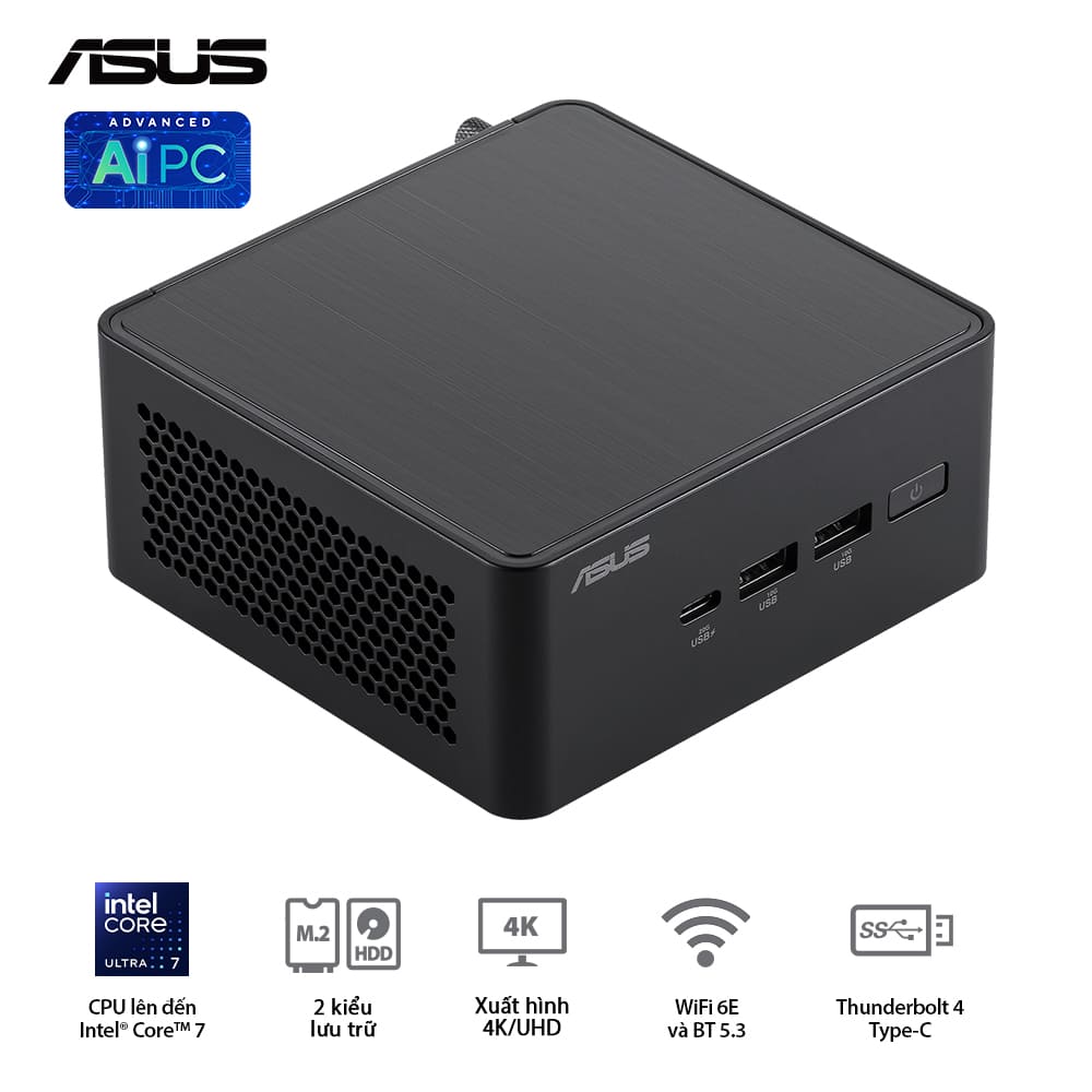 Mini PC Asus NUC 14 Pro Tall NUC14RVHI3 (Core 3 100U/ NoOS/ 3Y/ Kèm cáp nguồn) - Ảnh 3