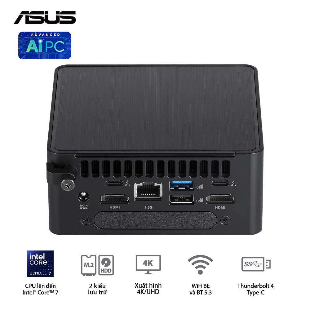 Mini PC Asus NUC 14 Pro Tall NUC14RVHI3 (Core 3 100U/ NoOS/ 3Y/ Kèm cáp nguồn) - Ảnh 4