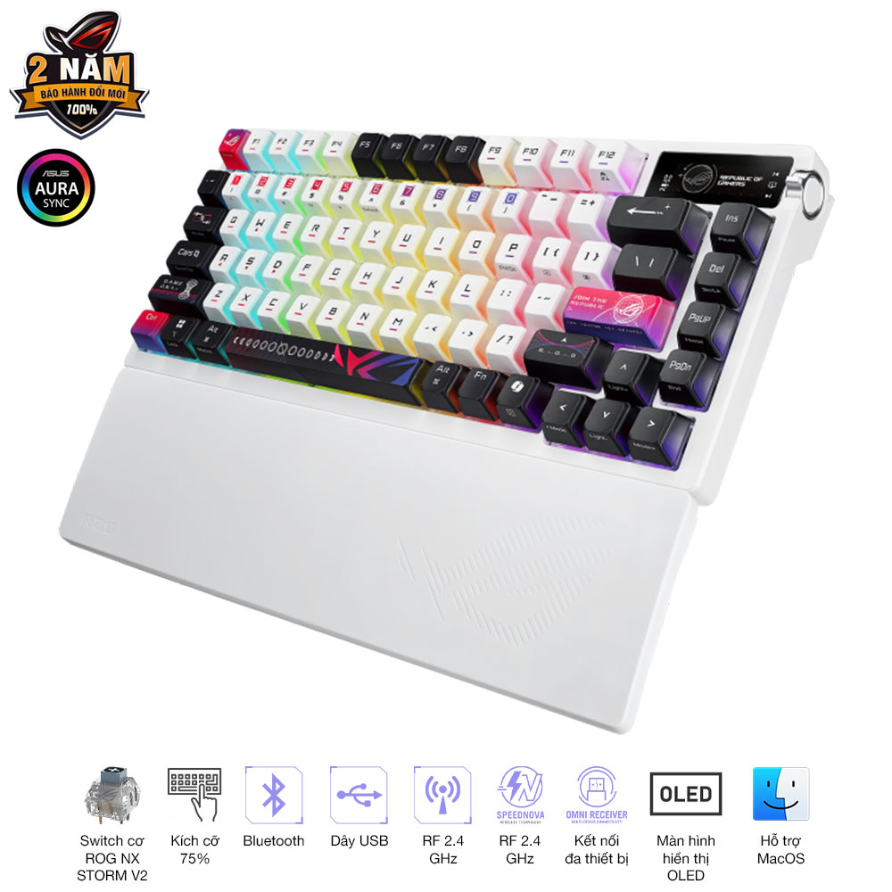 Bàn phím cơ Asus ROG Azoth X Wireless NX Snow V2 switch - Ảnh 2