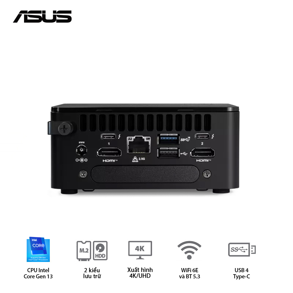 Bộ Mini PC ASUS Intel NUC13 PRO Tall RNUC13ANHI5 (i5-1340P/ 2xDDR4-3200 / 3xNVMe, SATA/ 2x HDMI 2.1/2x DP 1.4a/ VESA MOUNT) - Ảnh 3