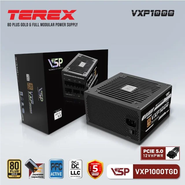 Bộ Nguồn Máy Tính VSP Terex VXP1000TGD Ver2 (1000W / 80 Plus Gold / Full Modular / ATX 3.1 / PCIe 5.1)